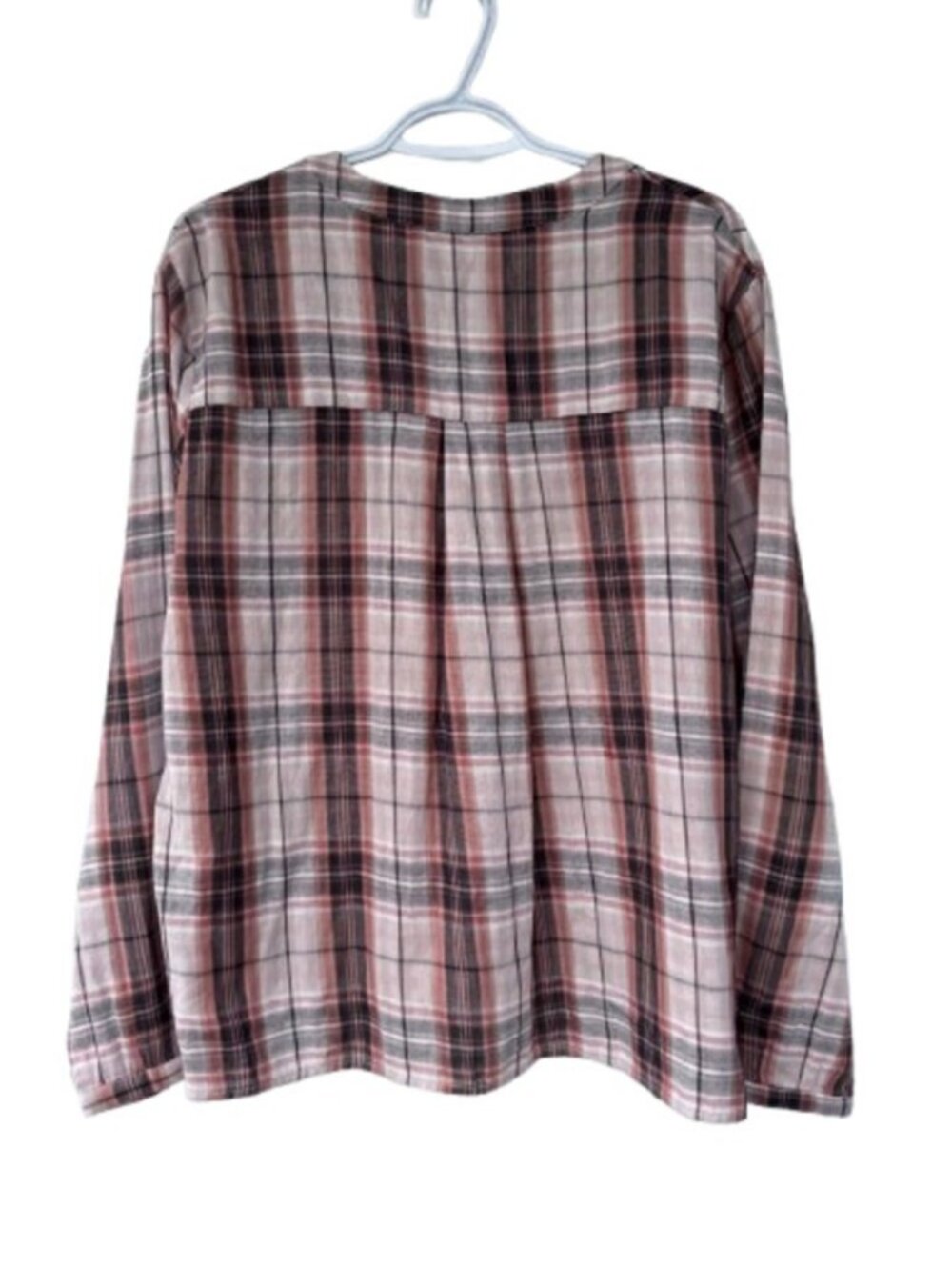 Grace + Karma plaid henley long sleeve shirt pink, cream women's size L NWT - Picture 4 of 7